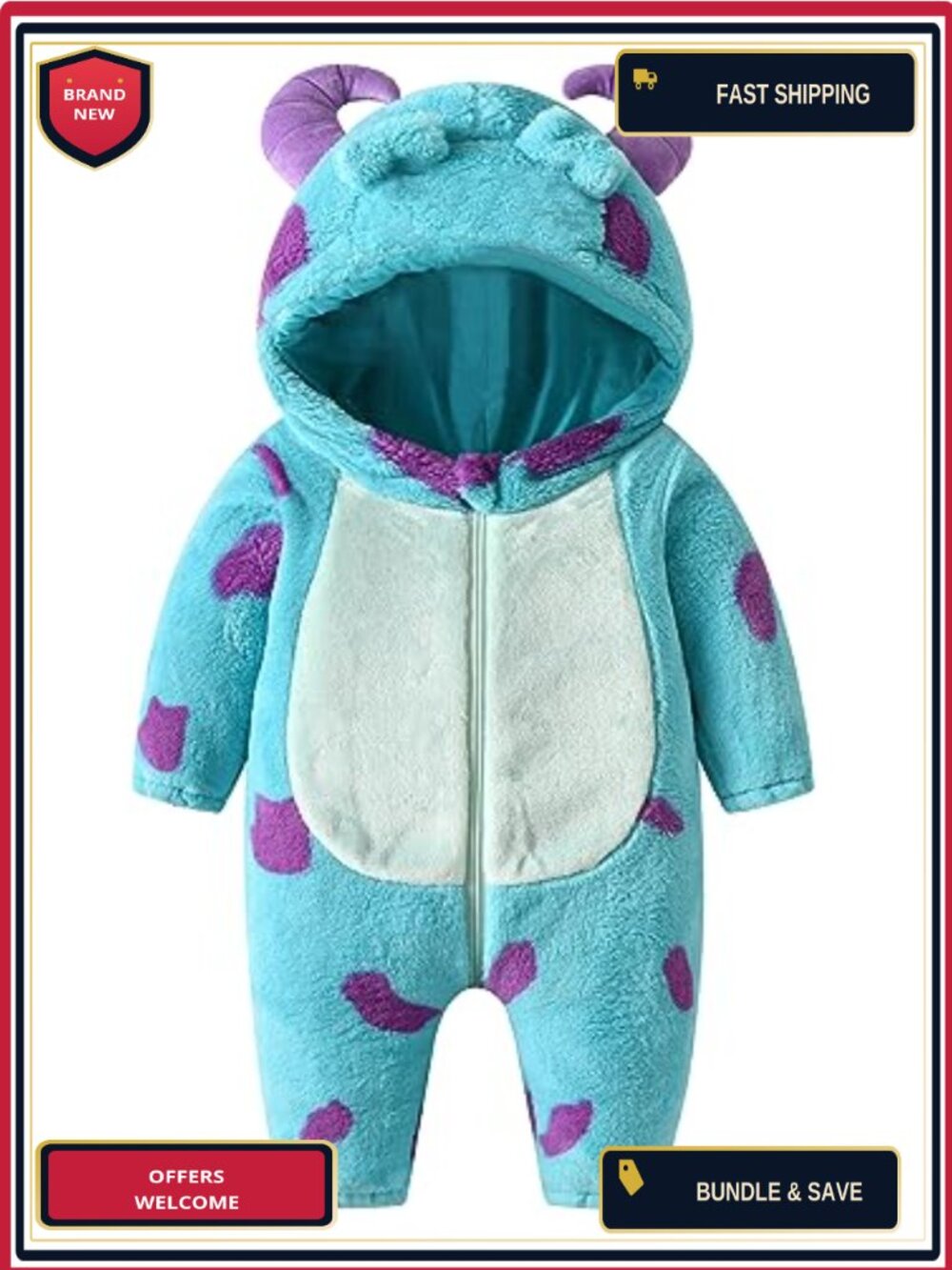 Toddler Halloween Costume Fuzzy Warm Hooded Romper Zip-Up Jumpsuit Fall Winter